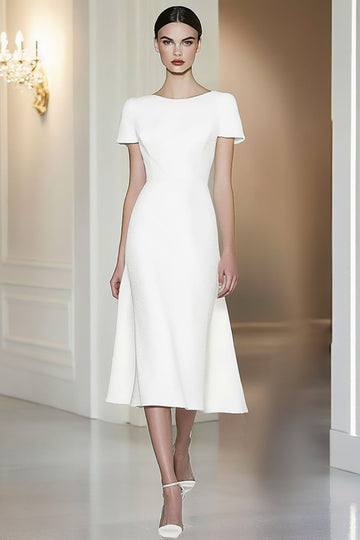 Robe formelle midi crayon droite blanche ajustée à manches courtes